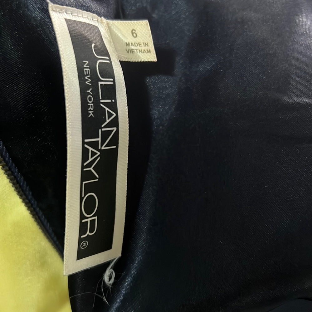 Julian Taylor Chic Fit Flare Navy Lime Yellow Dress Size 6 - Picture 3 of 13